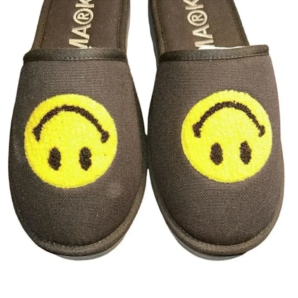 Market Men's Black Slip on Smiley Slippers(Size 11)
